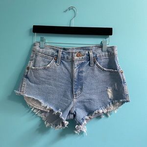 High Waist Light Wash Wrangler Shorts